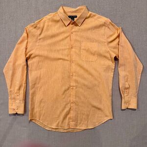 Bachrach Linen Blend Button Down Shirt Orange Long Sleeve Lightweight Casual XL